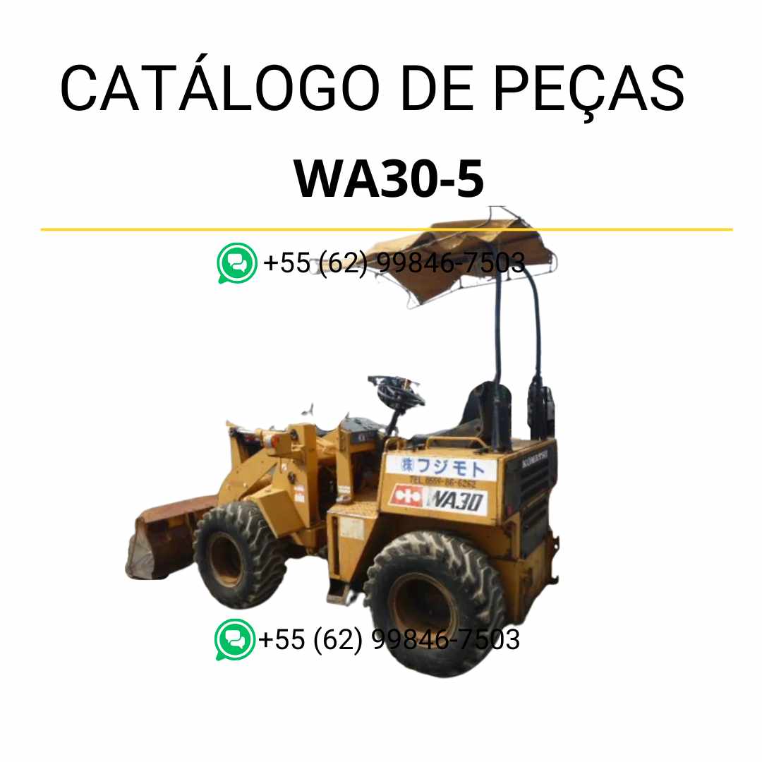Catálogo de peças Komatsu WA30-5 em PDF com ilustrações técnicas detalhadas e identificação completa dos componentes da carregadeira