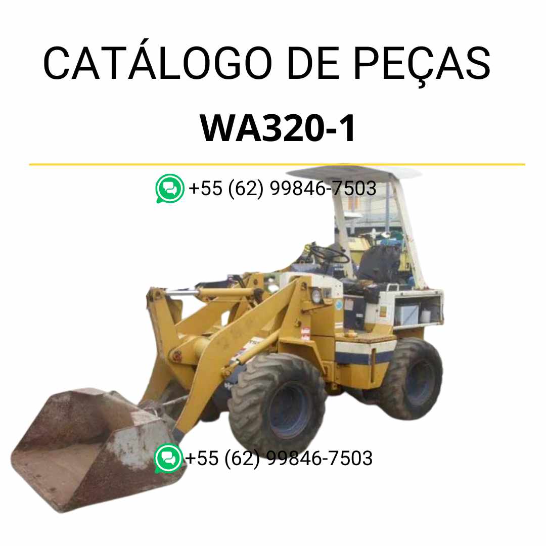 Catálogo de peças Komatsu WA320-1 em PDF, com ilustrações técnicas e referência completa para identificação dos componentes da carregadeira de rodas.