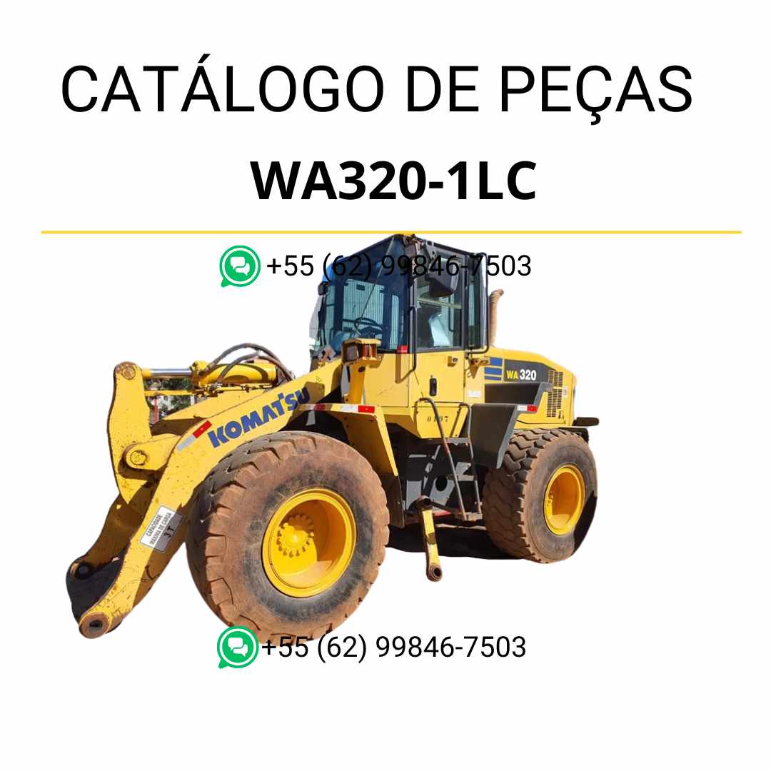 Catálogo de peças Komatsu WA320-1LC em PDF, com esquemas técnicos e organização completa para identificação dos componentes da carregadeira de rodas.