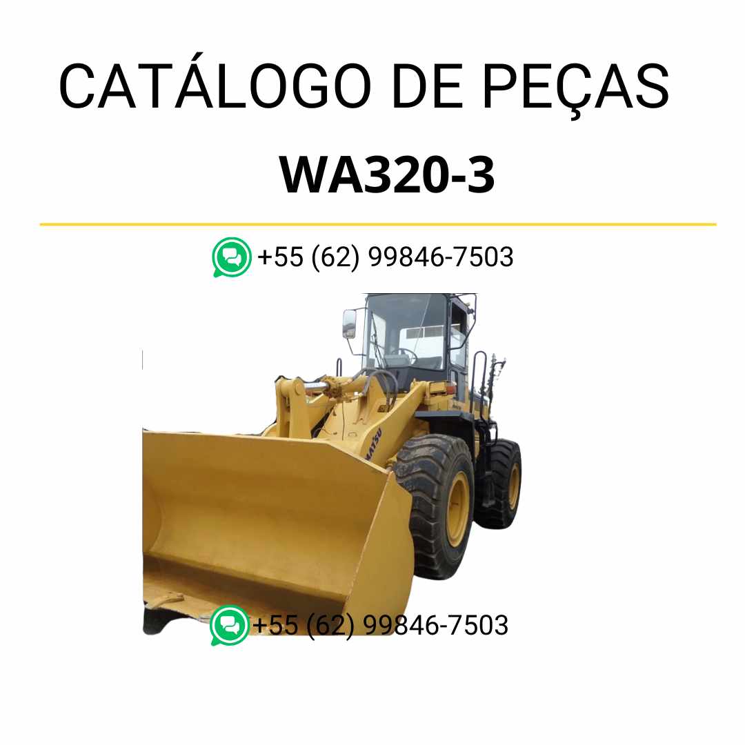Catálogo de peças Komatsu WA320-3 em PDF, com esquemas técnicos e referência completa dos componentes da carregadeira de rodas.