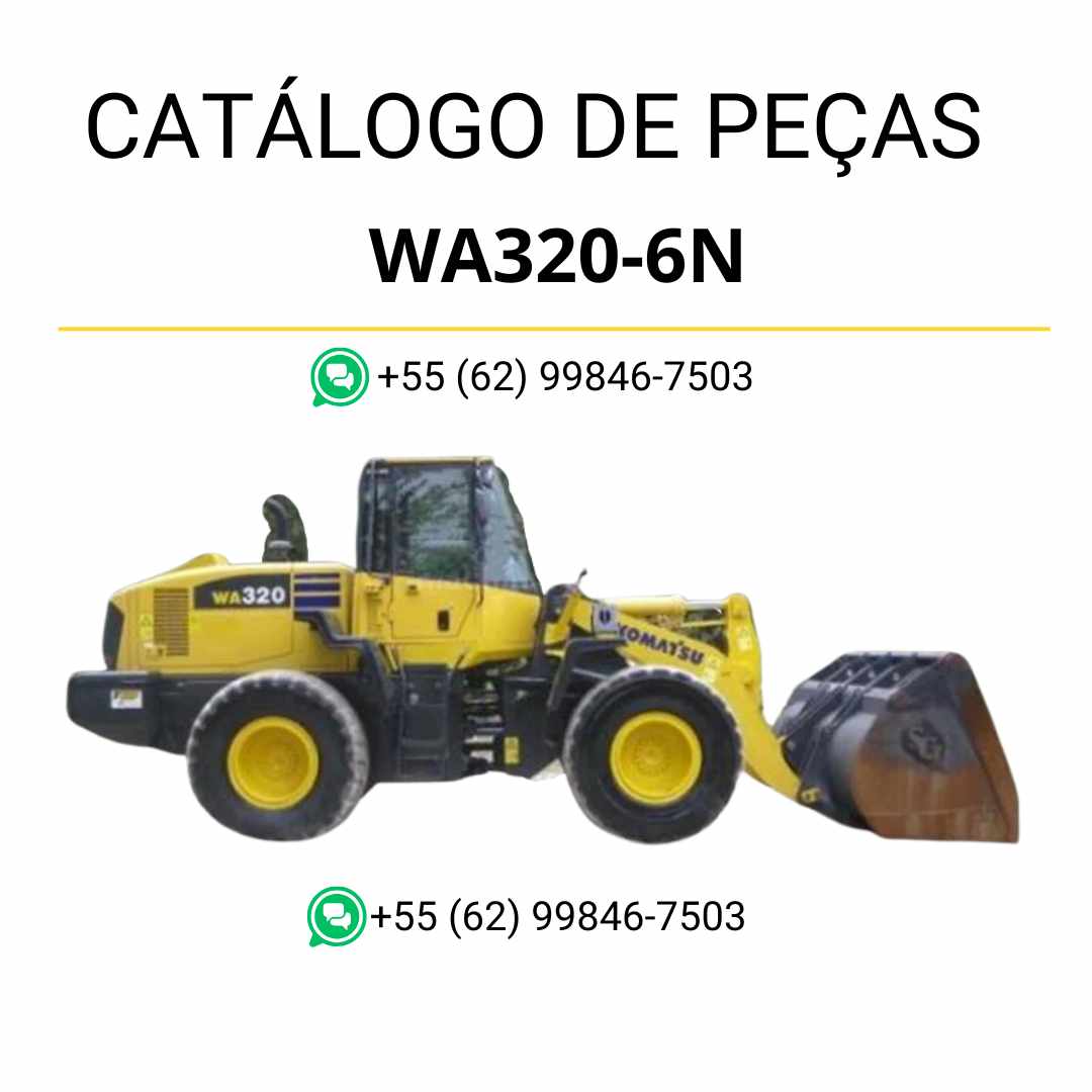Catálogo de peças Komatsu WA320-6 em PDF, com ilustrações técnicas claras e lista completa de componentes da carregadeira de rodas.