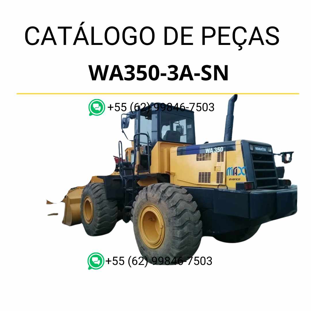 Catálogo de peças Komatsu WA350-3A-SN em PDF, trazendo ilustrações técnicas detalhadas e identificação dos componentes da carregadeira de rodas.
