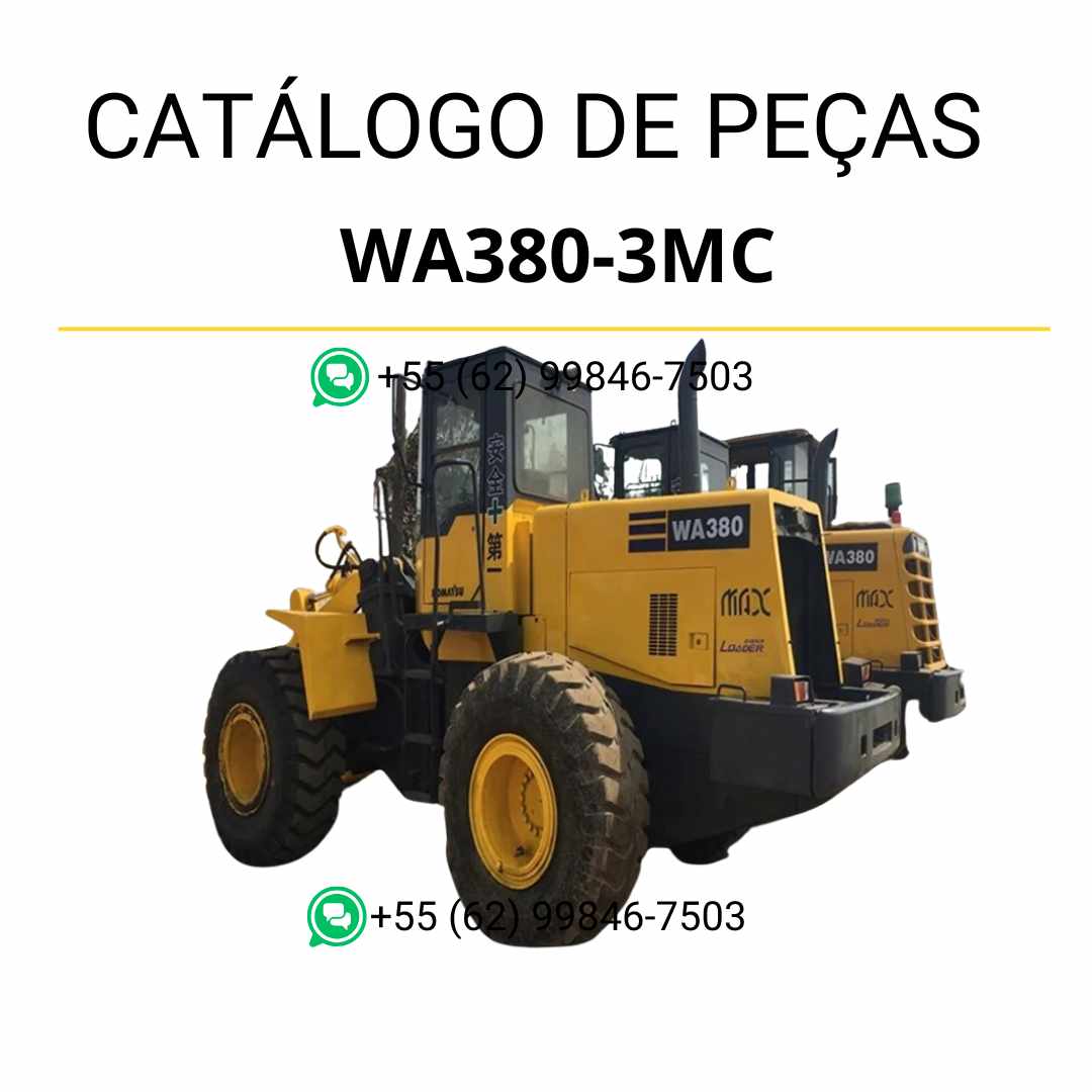 Catálogo de peças Komatsu WA380-3MC em PDF, com ilustrações técnicas e descrição completa dos componentes da carregadeira de rodas.