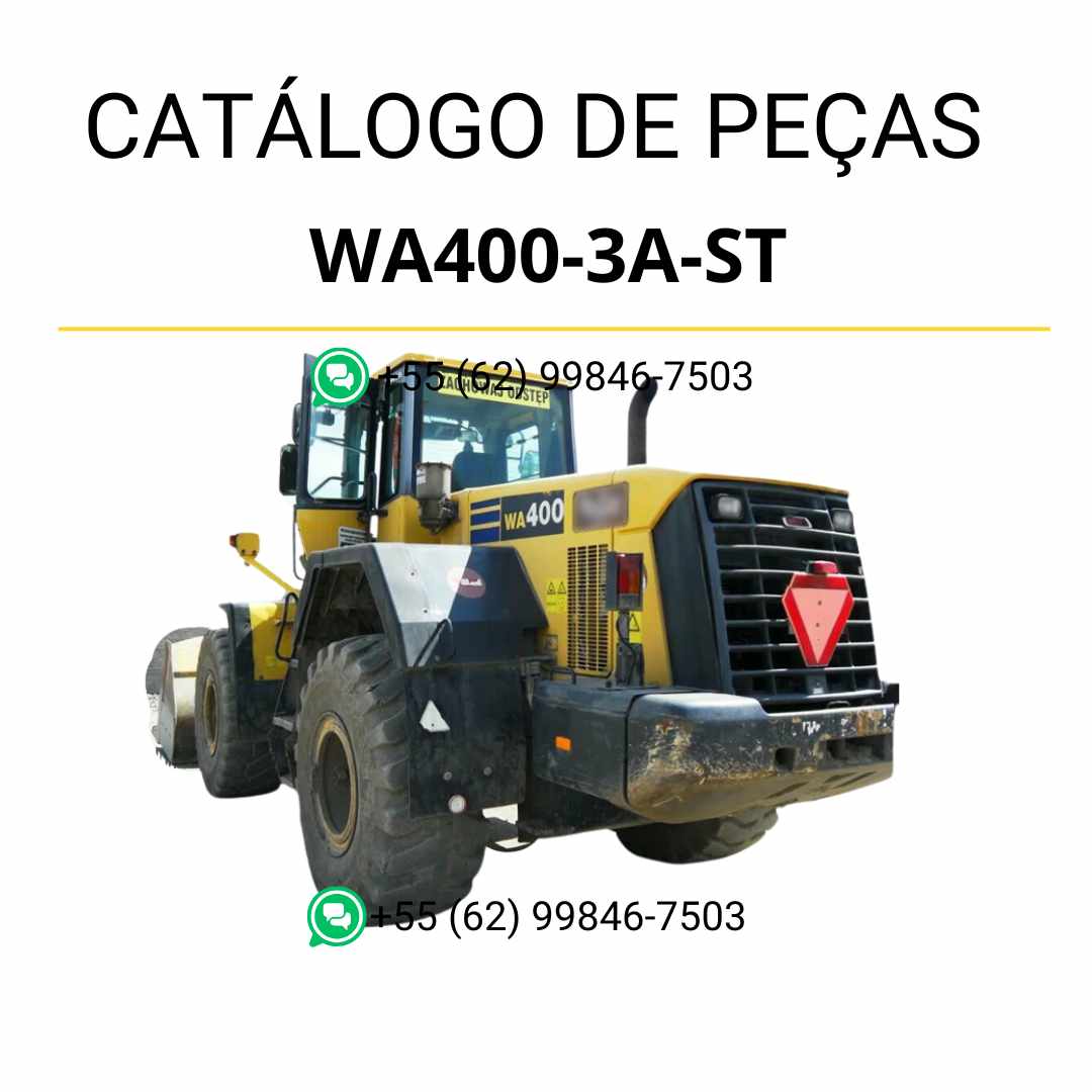 Catálogo de peças Komatsu WA400-3A-ST em PDF, com ilustrações técnicas e identificação completa de componentes para carregadeiras de rodas.