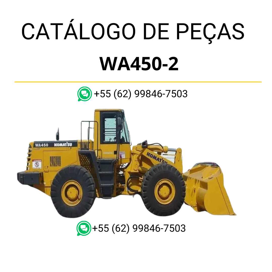 Catálogo de peças Komatsu WA450-2 em PDF, com diagramas e lista completa de componentes da carregadeira de rodas para manutenção precisa.