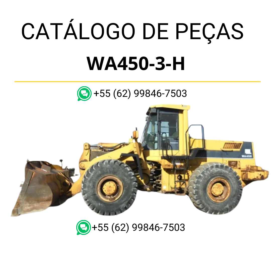 Catálogo de peças Komatsu WA450-3H em PDF, com diagramas detalhados e identificação completa dos componentes da carregadeira de rodas.