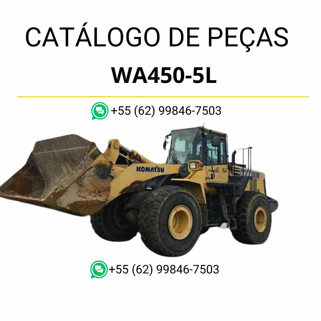 Catálogo de peças Komatsu WA450-5L em PDF com ilustrações técnicas e identificação completa dos componentes da carregadeira de rodas.