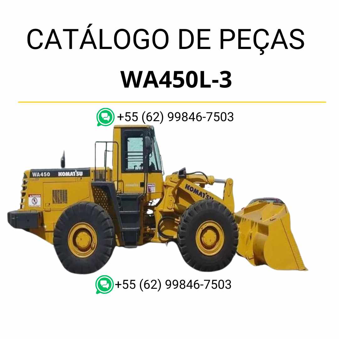 Catálogo de peças Komatsu WA450L-3 em PDF, com diagramas completos e lista técnica de componentes da carregadeira de rodas.