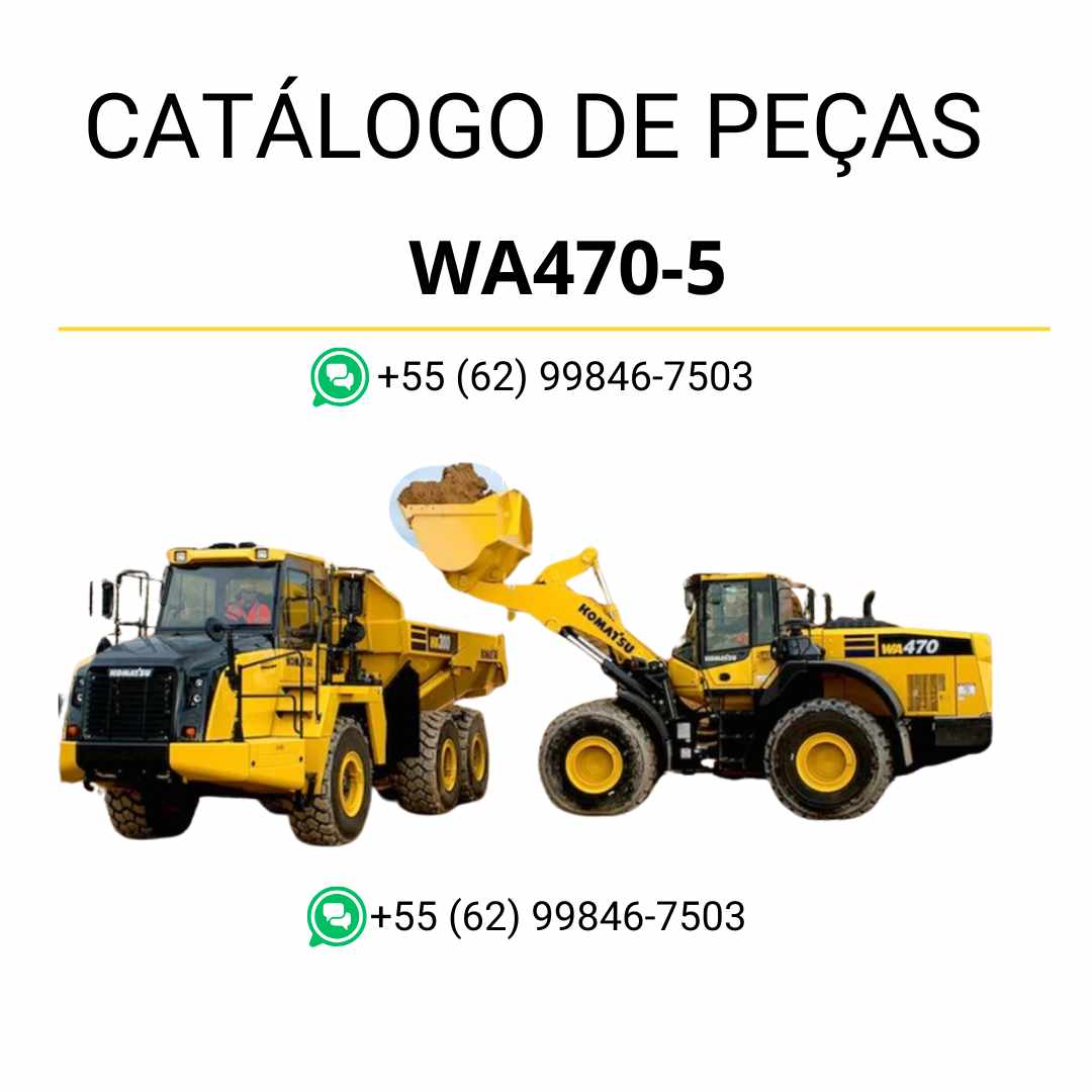 Catálogo de peças Komatsu WA470-5 em PDF, com diagramas detalhados e referência completa dos componentes da carregadeira de rodas.