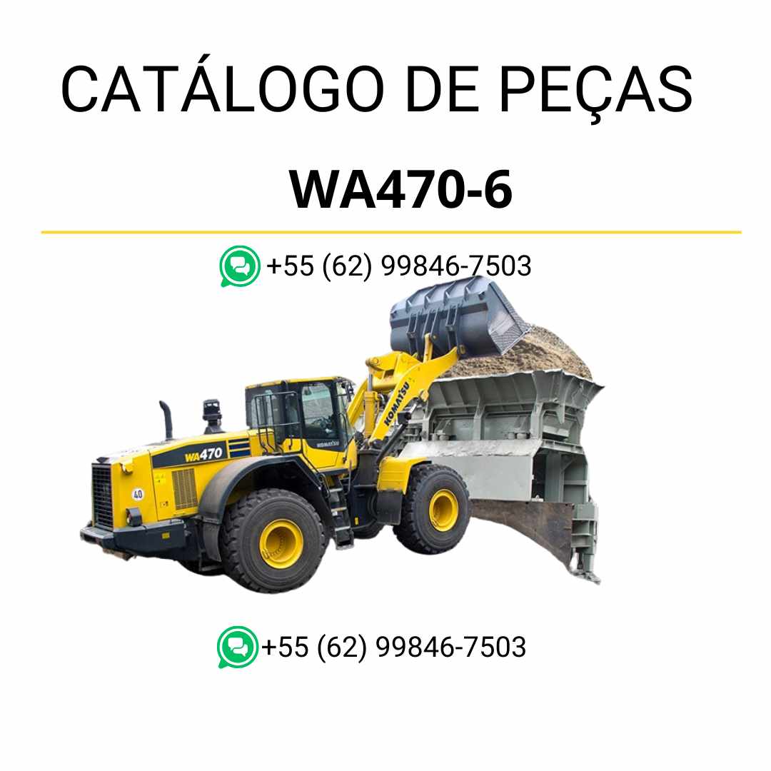 Catálogo de peças Komatsu WA470-6 em PDF, com diagramas completos e identificação dos componentes da carregadeira de rodas.