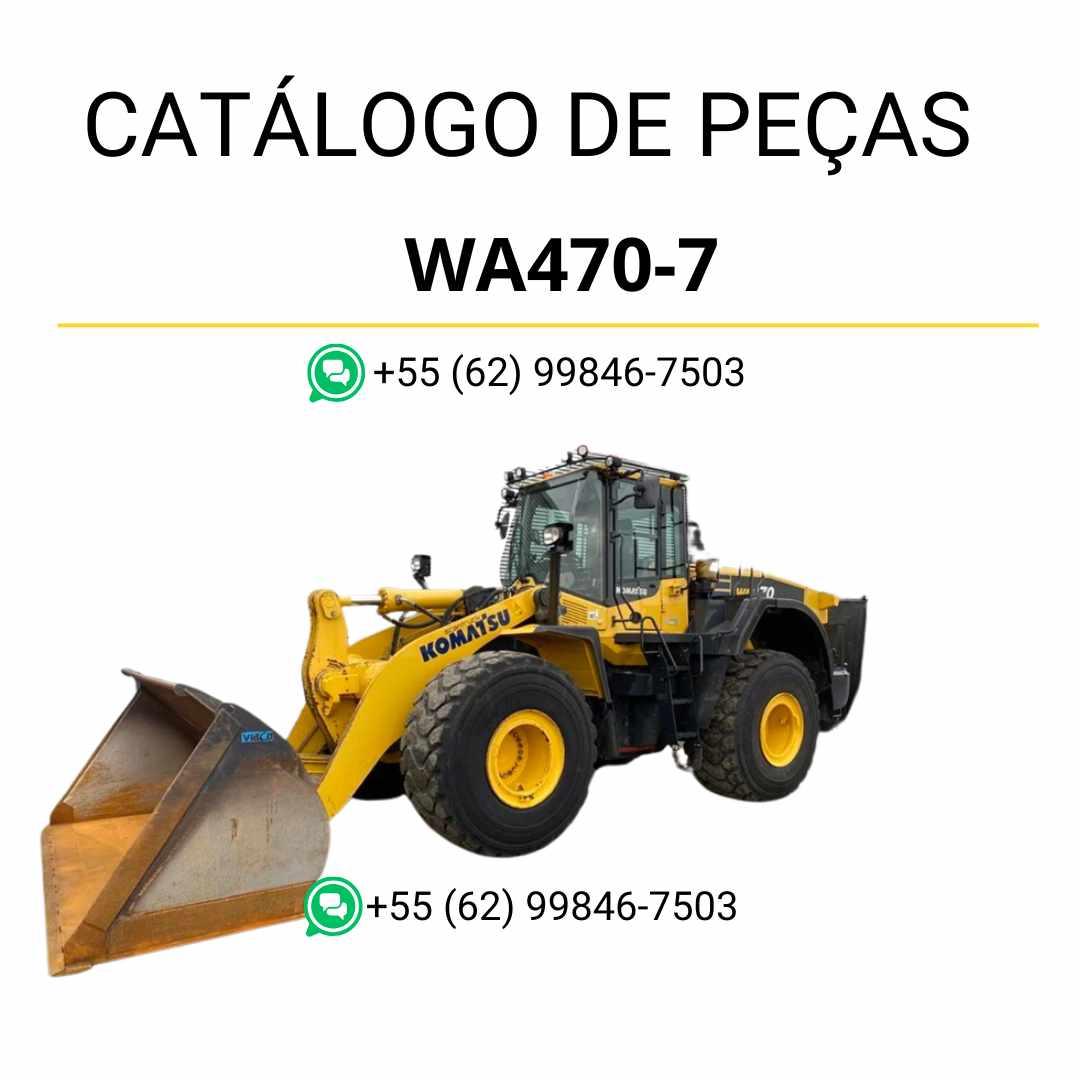 Catálogo de peças Komatsu WA470-7 em PDF, trazendo ilustrações técnicas e a lista completa de componentes da carregadeira de rodas.