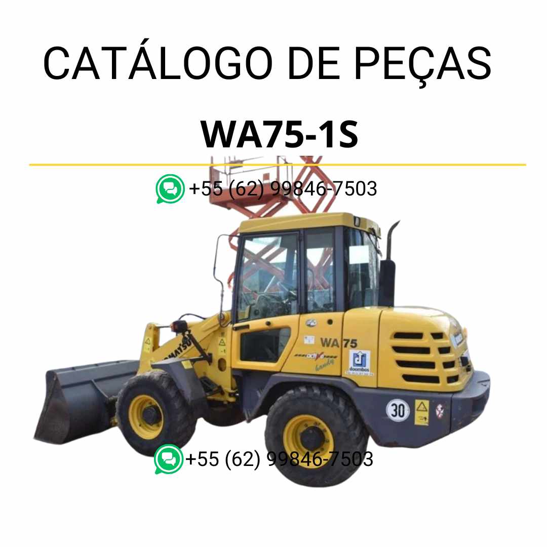 Catálogo de peças Komatsu WA75-1S em PDF com diagramas e lista completa de componentes para manutenção da carregadeira de rodas.