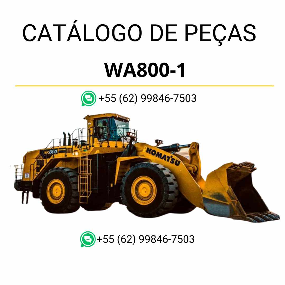 Catálogo de peças Komatsu WA800-1 em PDF com ilustrações técnicas, códigos OEM e identificação completa da carregadeira de rodas.