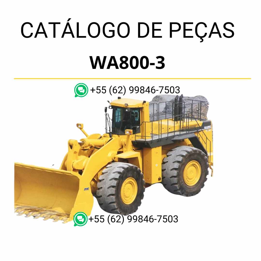 Catálogo de peças Komatsu WA800-3 em PDF com diagramas detalhados e identificação completa dos componentes da carregadeira de rodas.