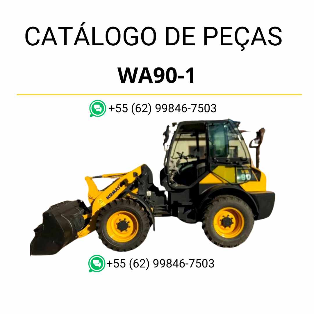 Catálogo de peças Komatsu WA90-1 em PDF, com diagramas completos e identificação técnica dos componentes da carregadeira de rodas.