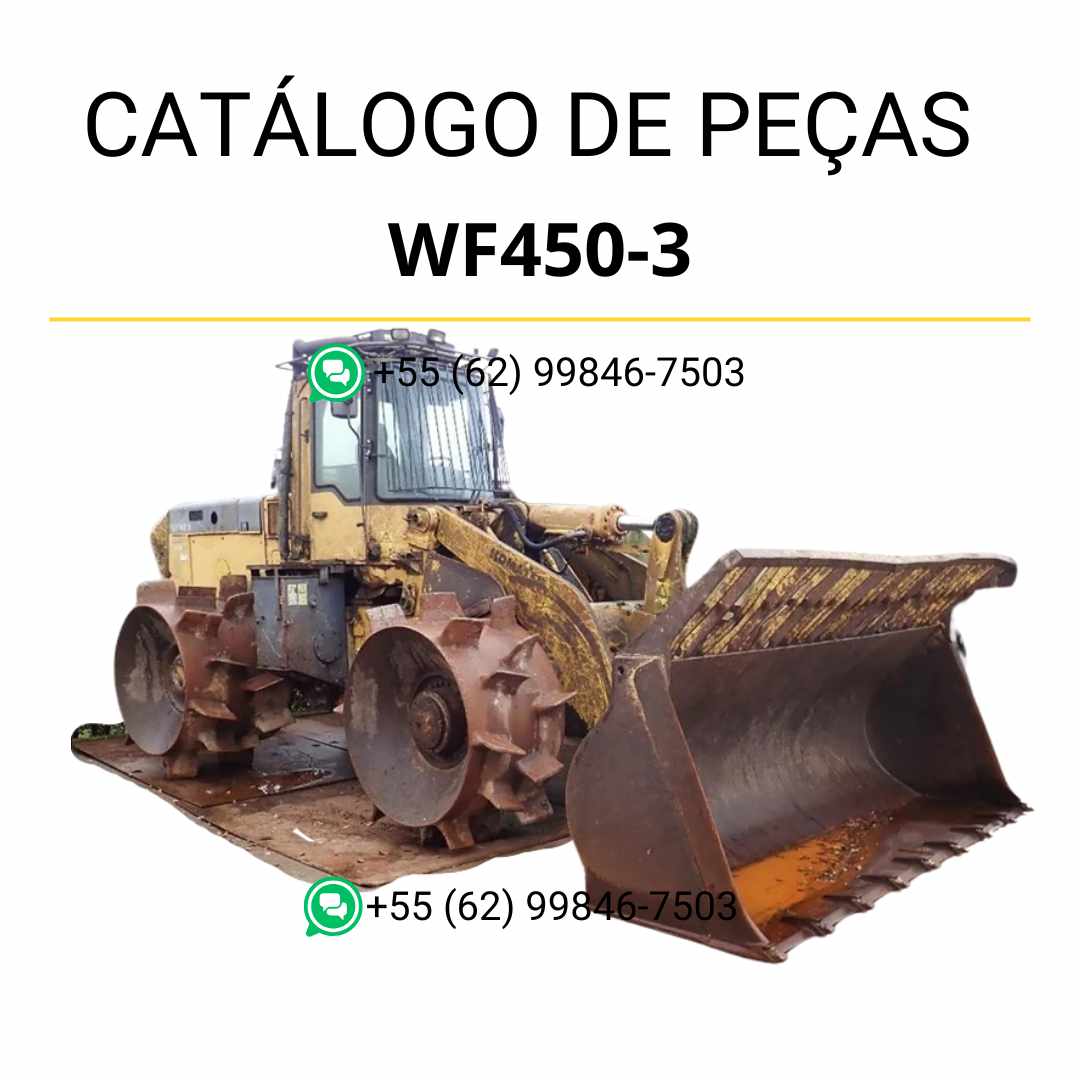 Catálogo de peças Komatsu WF450-3 em PDF, com esquemas técnicos e lista detalhada de componentes para compactador e carregador
