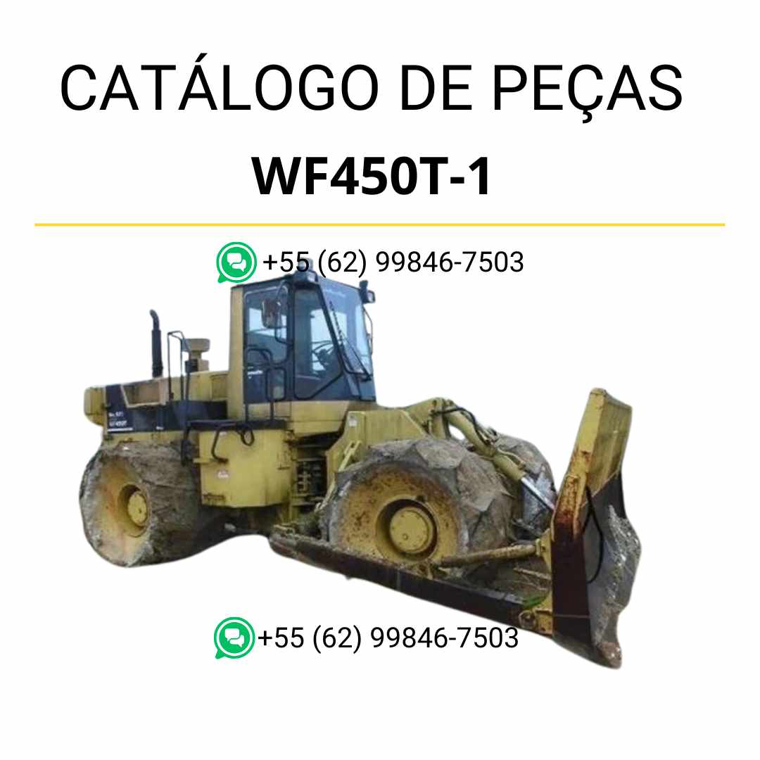 Catálogo de peças Komatsu WF450T-1 em PDF, com ilustrações técnicas e identificação de componentes do compactador e carregador
