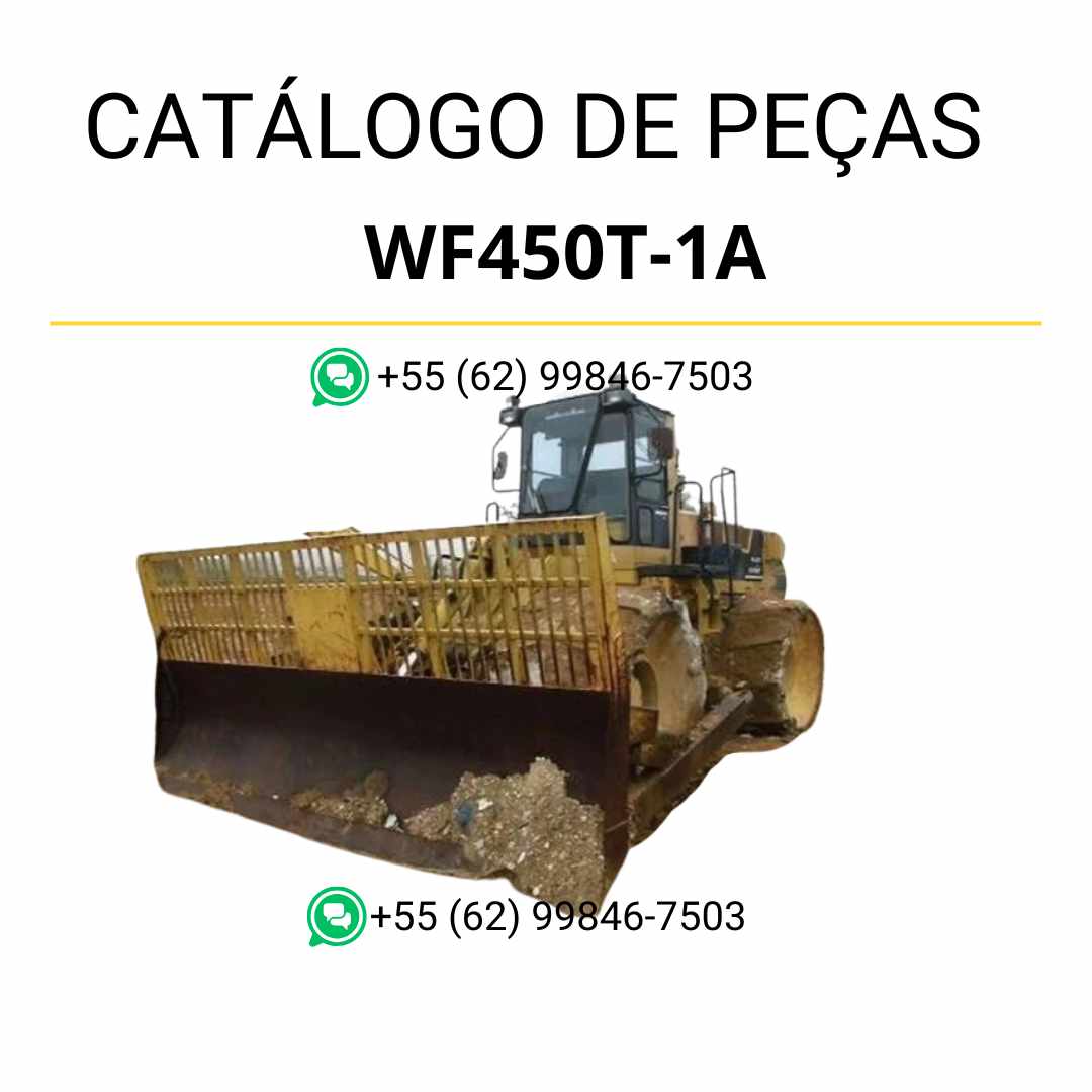 Catálogo de peças Komatsu WF450T-1A em PDF, com vistas técnicas e relação organizada de componentes para compactador e carregador