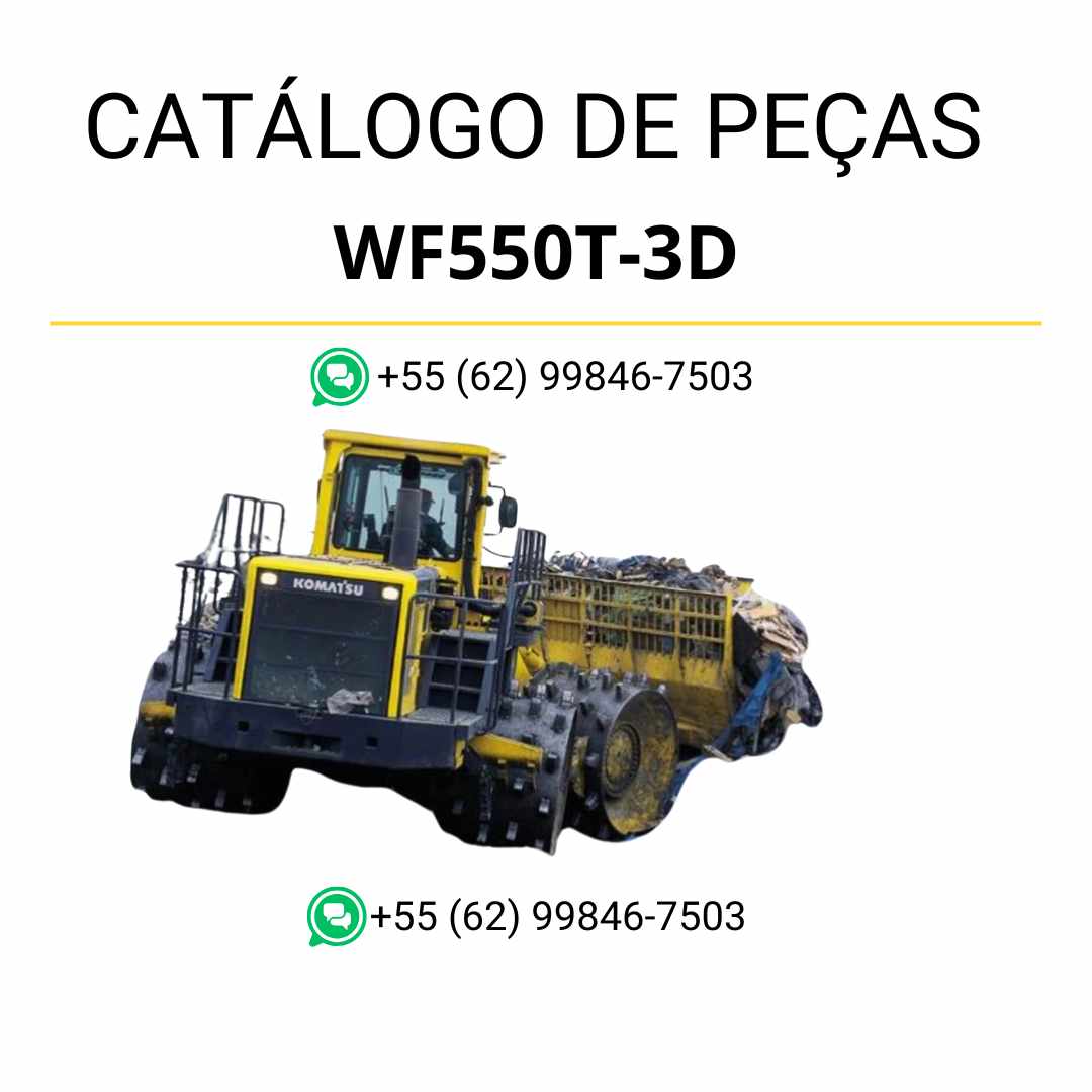Catálogo de peças Komatsu WF550T-3D em PDF, com esquemas técnicos e lista completa de componentes para compactador e carregador
