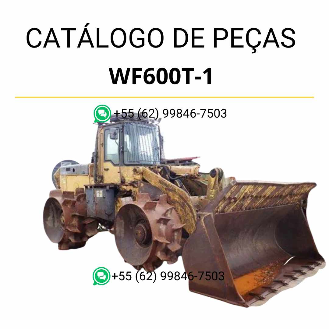 Catálogo de peças Komatsu WF600T-1 em PDF, com vistas técnicas e lista de componentes originais para compactador e carregador