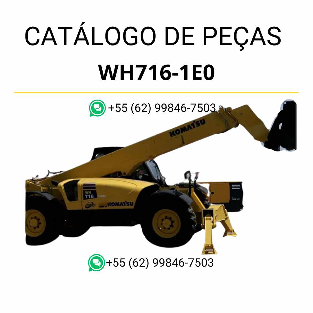 Catálogo de peças Komatsu WH716-1E0 em PDF com ilustrações técnicas e detalhamento dos conjuntos do manipulador telescópico.
