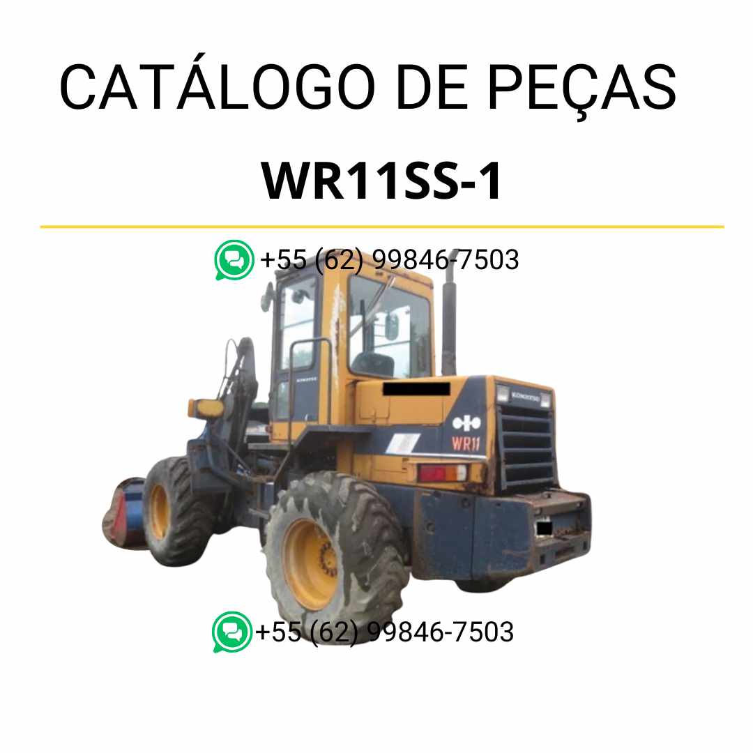 Catálogo de peças Komatsu WR11SS-1 em PDF, com ilustrações técnicas e identificação completa dos componentes da carregadeira de rodas.