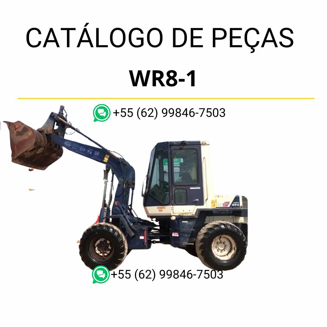 Catálogo de peças Komatsu WR8-1 em PDF, com diagramas completos e identificação técnica dos componentes da carregadeira de rodas.