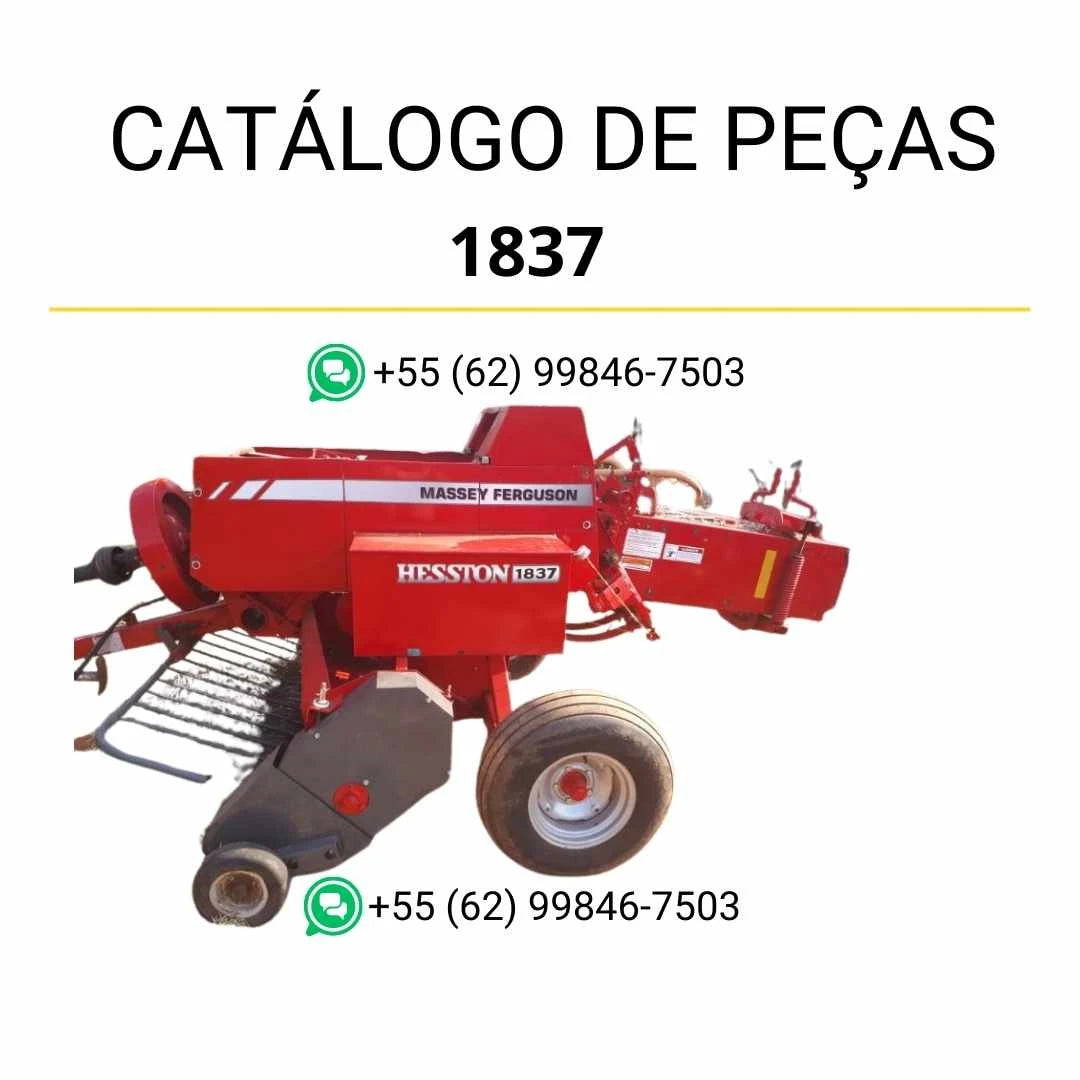 Catálogo de peças Massey Ferguson 1837 enfardadeira retangular em PDF, com diagramas ilustrados e identificação completa de cada componente técnico.