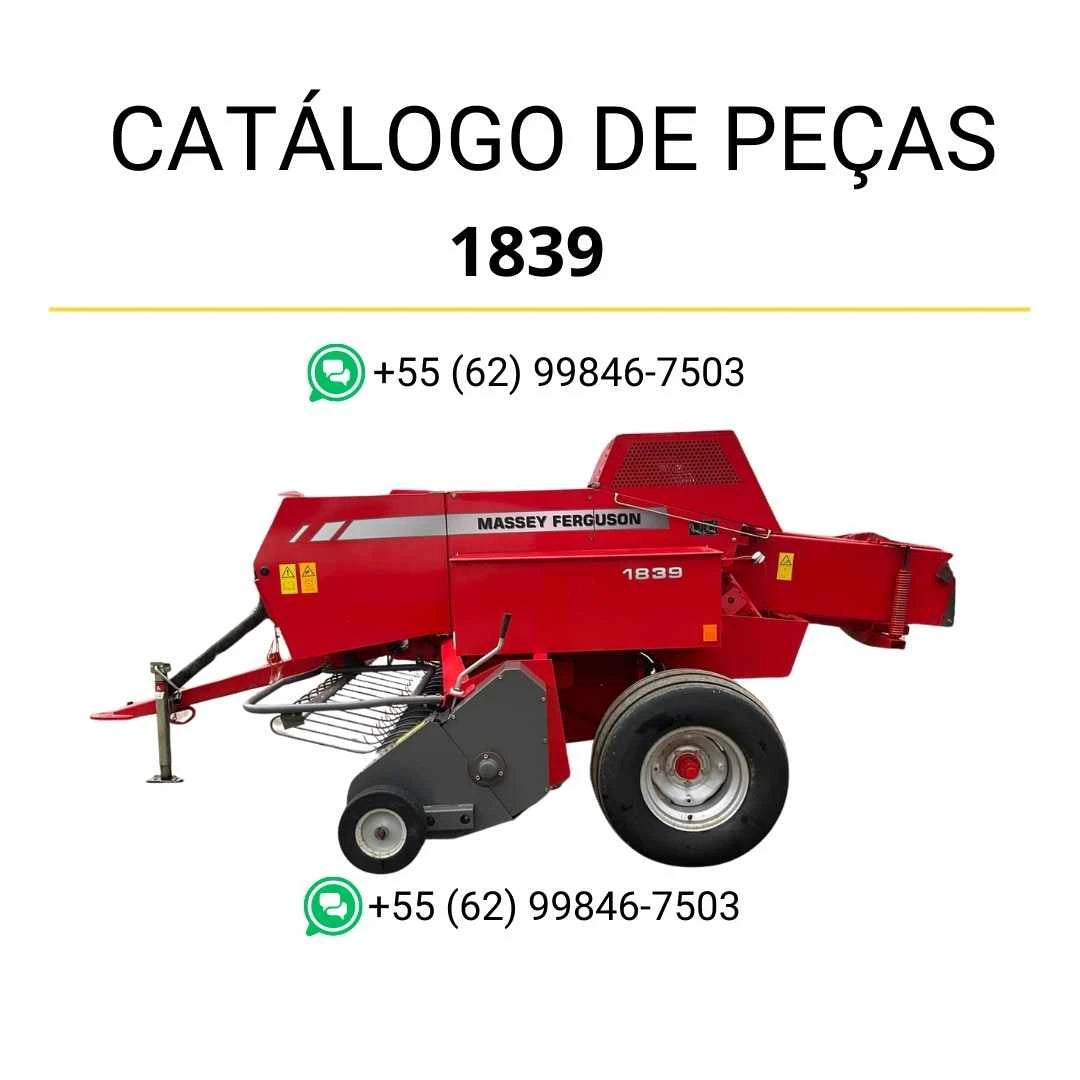 Catálogo de peças Massey Ferguson 1839 enfardadeira retangular em PDF, com diagramas técnicos detalhados e identificação completa dos componentes.