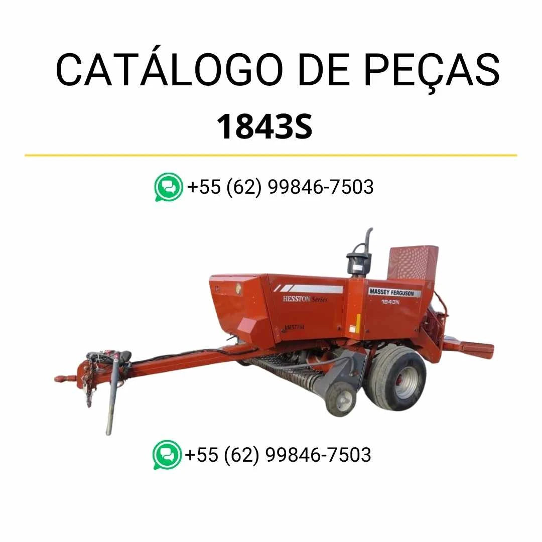 Catálogo de peças Massey Ferguson 1843N e 1843S enfardadeira em PDF, com vistas técnicas detalhadas e identificação completa dos componentes.