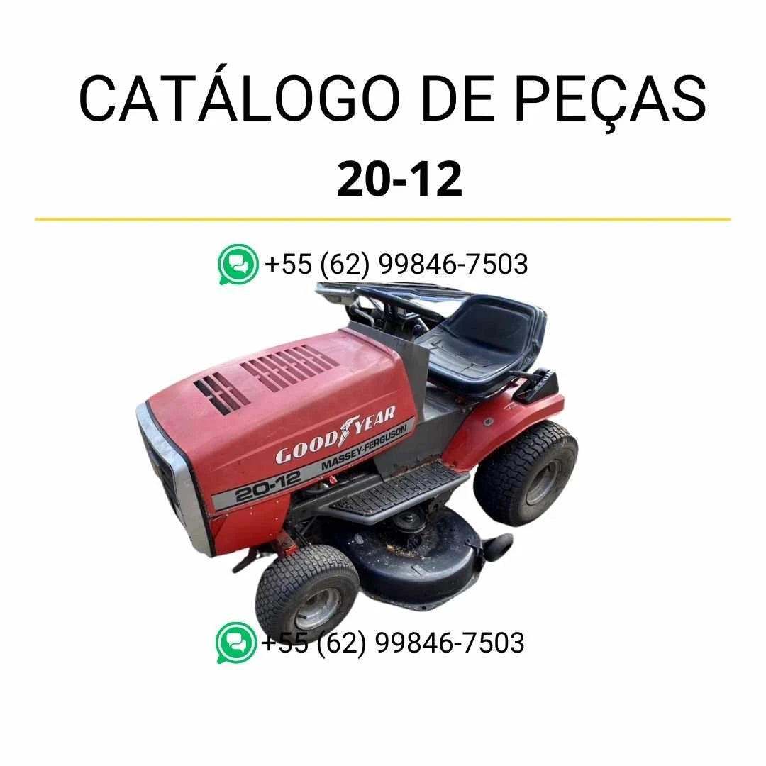 Catálogo de peças Massey Ferguson 20-12 Rider-On Mower em PDF, com diagramas técnicos detalhados e identificação completa dos componentes.