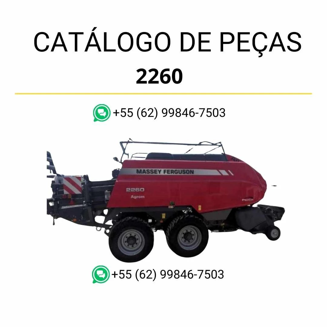 Catálogo de peças Massey Ferguson 2260 enfardadeira em PDF com ilustrações técnicas e códigos completos para identificação de componentes.