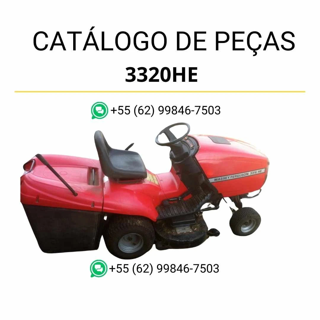 Catálogo de peças Massey Ferguson 2314, 3316HE e 3320HE cortador em PDF, com diagramas técnicos e identificação detalhada de cada componente.