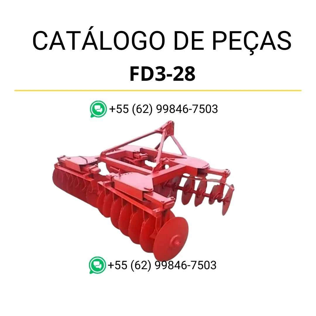 Catálogo de peças Massey Ferguson FD3-28 Arado de Disco em PDF com vistas técnicas e lista completa de componentes originais