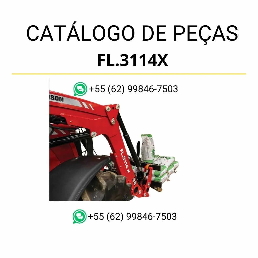 Catálogo de peças Massey Ferguson FL3114X em PDF com diagramas ilustrados e identificação completa dos componentes do carregador frontal