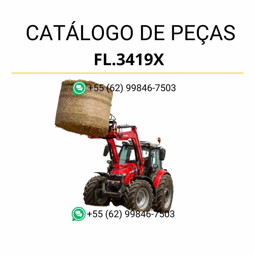 Catálogo de peças Massey Ferguson FL3419X em PDF com ilustrações técnicas e identificação precisa dos componentes do carregador frontal