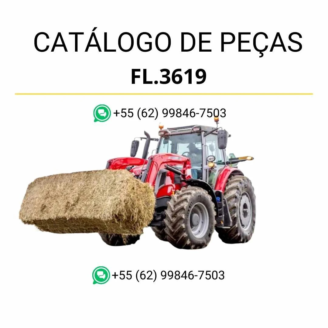 Catálogo de peças Massey Ferguson FL3619 em PDF com diagramas ilustrados do carregador frontal e identificação completa dos componentes