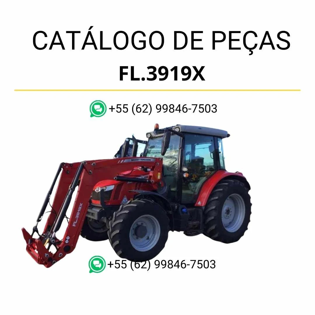 Catálogo de peças Massey Ferguson FL3919X em PDF com ilustrações técnicas completas do carregador frontal e identificação de componentes