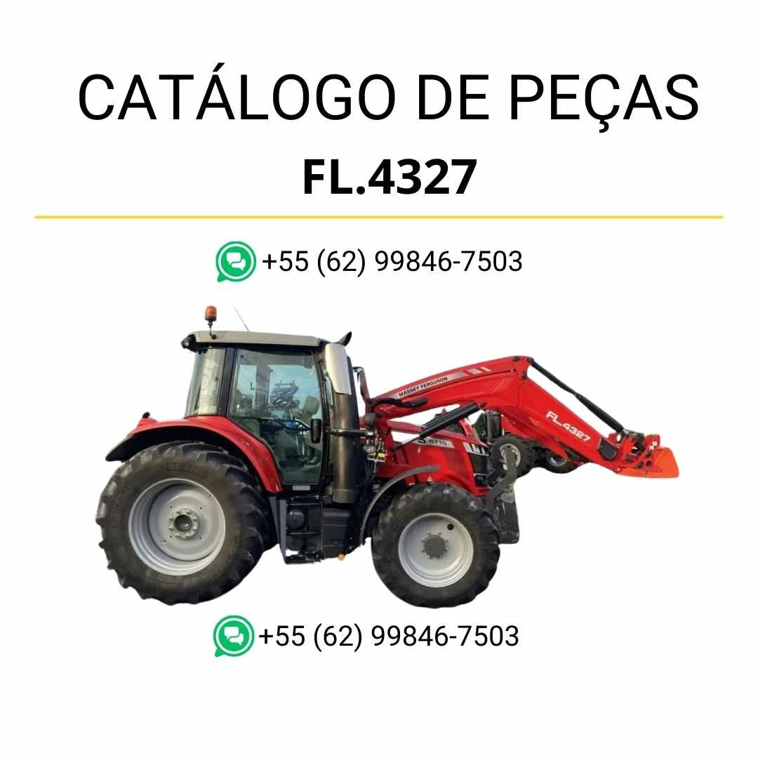 Catálogo de peças Massey Ferguson FL4327 em PDF com ilustrações detalhadas do carregador frontal e identificação dos componentes