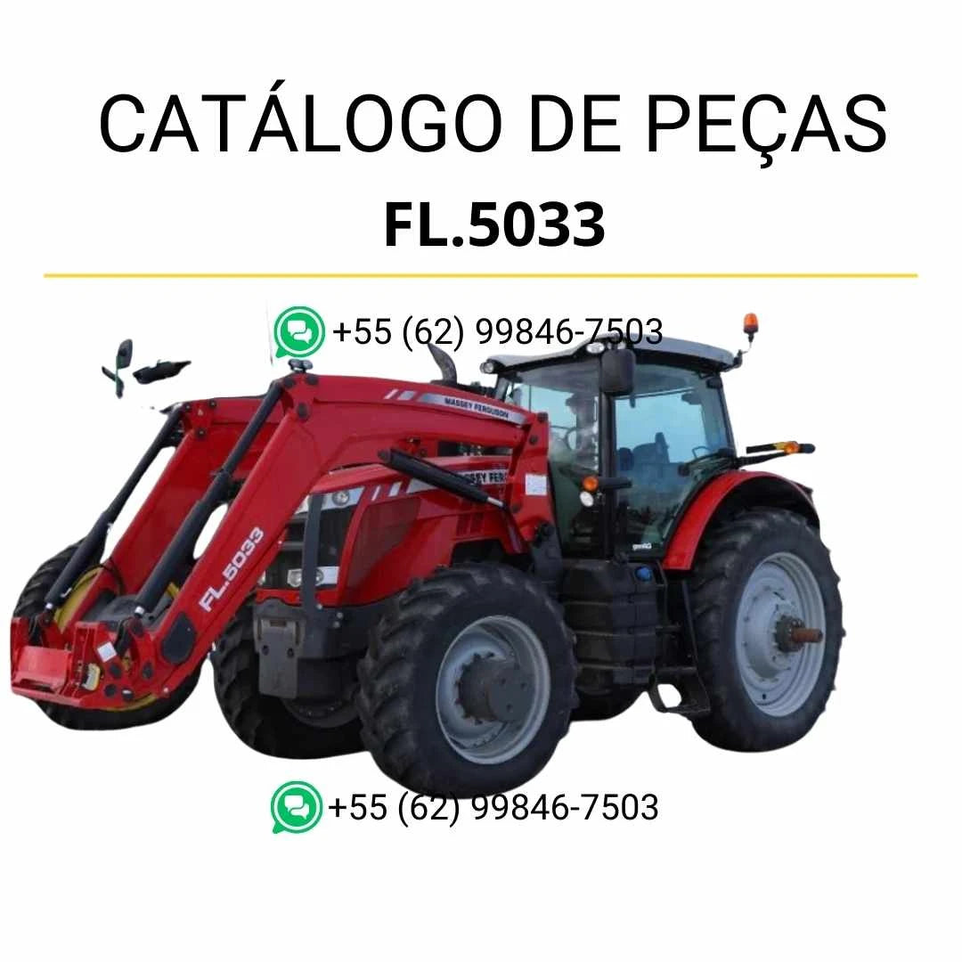 Catálogo de peças Massey Ferguson FL.5033 em PDF com diagramas técnicos do carregador frontal e identificação completa dos componentes
