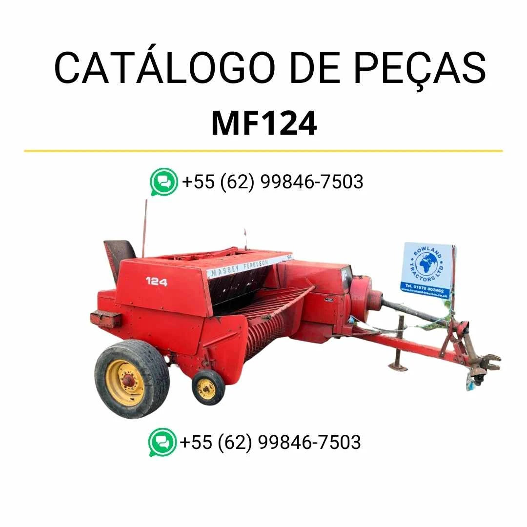 Catálogo de peças Massey Ferguson MF124 Enfardadeira em PDF com diagramas ilustrados e identificação detalhada dos conjuntos e componentes