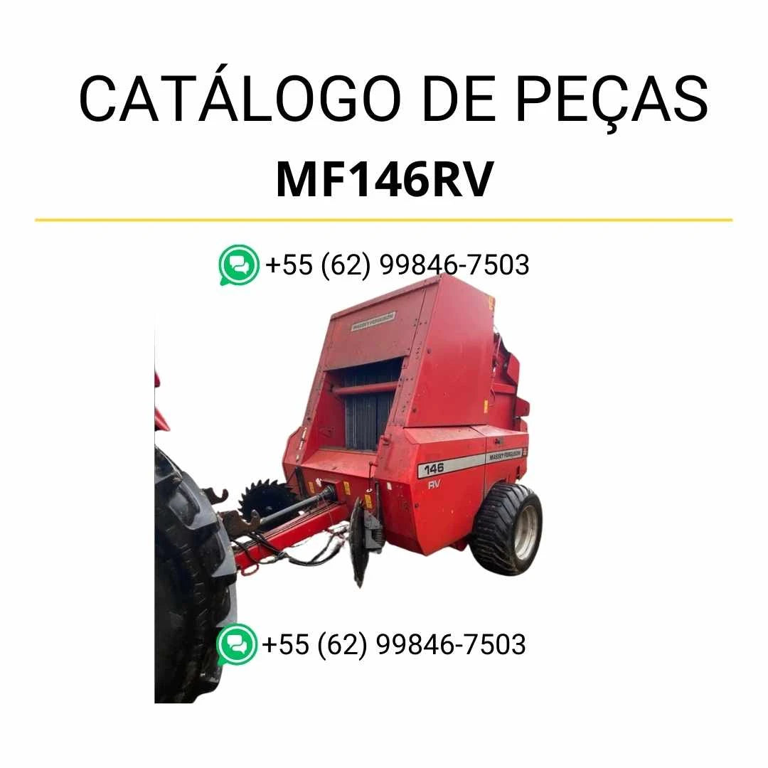 Catálogo de peças Massey Ferguson MF146RV Enfardadeira Redonda em PDF com ilustrações técnicas e identificação completa dos conjuntos