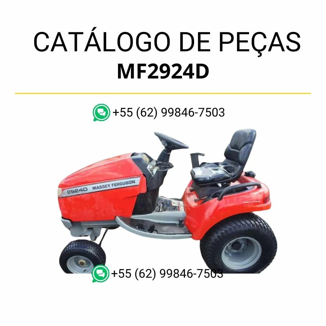 Catálogo de peças Massey Ferguson MF2924D Diesel cortador em PDF, com diagramas ilustrados e identificação detalhada dos componentes mecânicos.