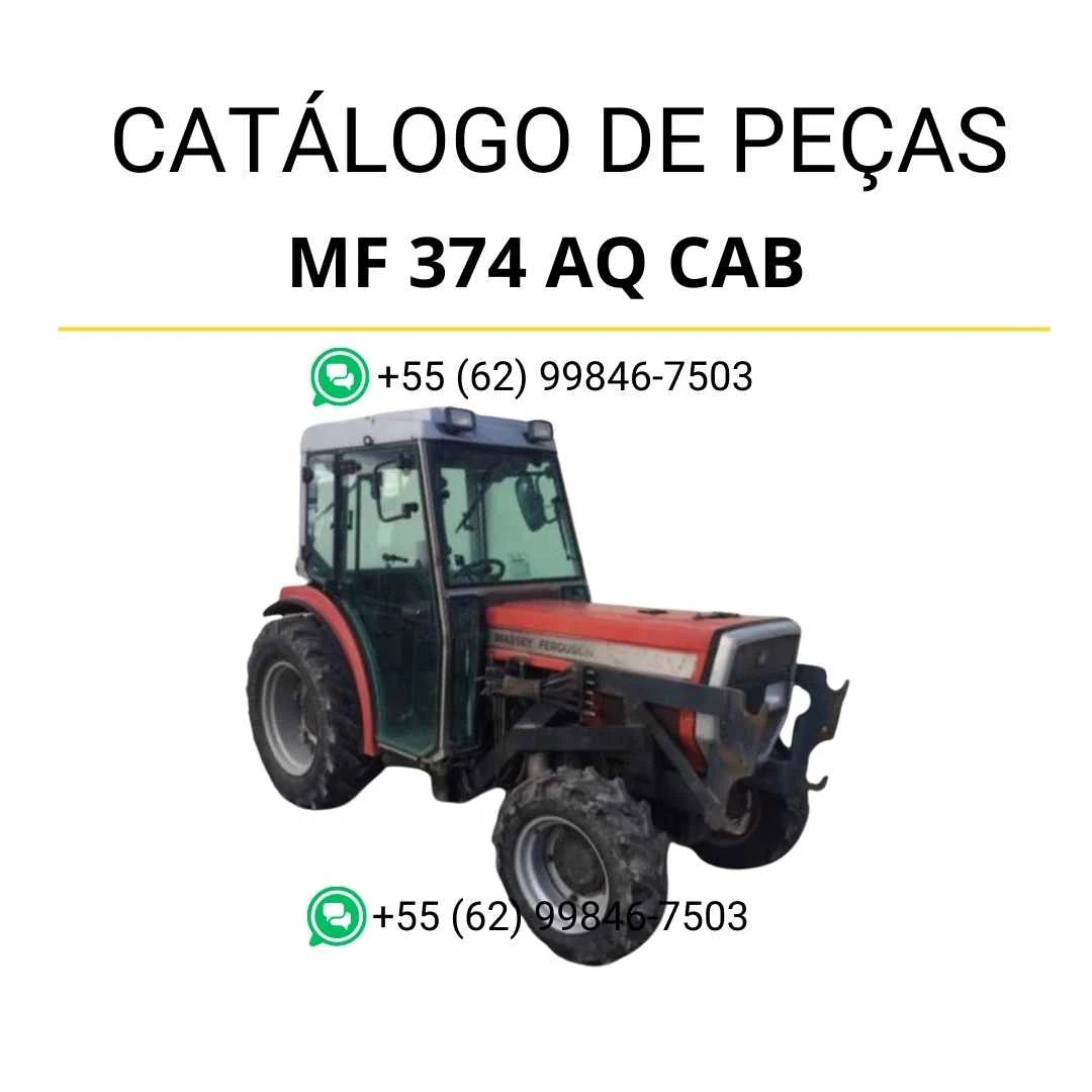 Catálogo de peças Massey Ferguson MF 374 AQ Cab em PDF com vistas técnicas detalhadas e lista completa de componentes do trator