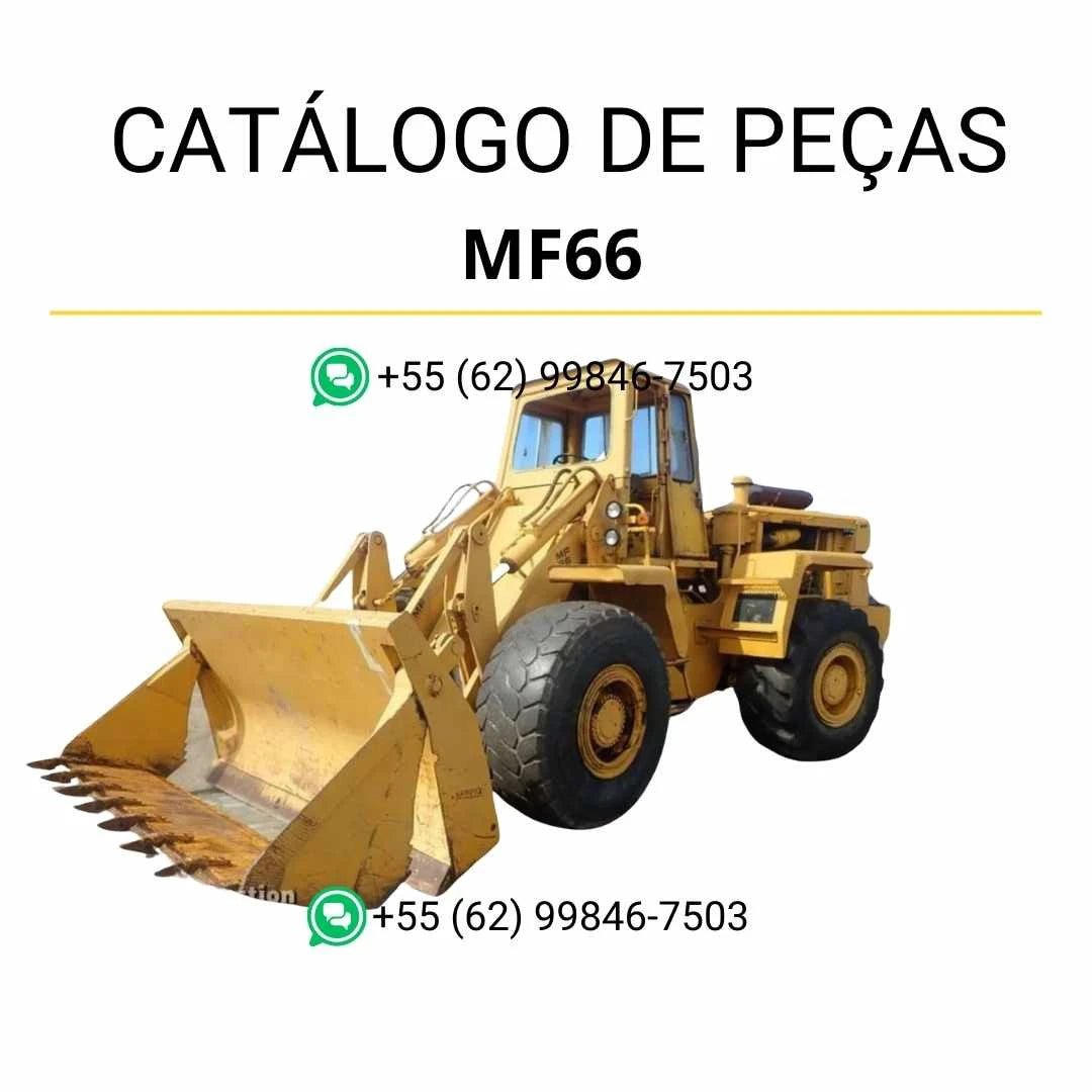 Catálogo de peças PDF Massey Ferguson MF66 para carregadeira, com diagramas detalhados e identificação completa dos componentes originais.
