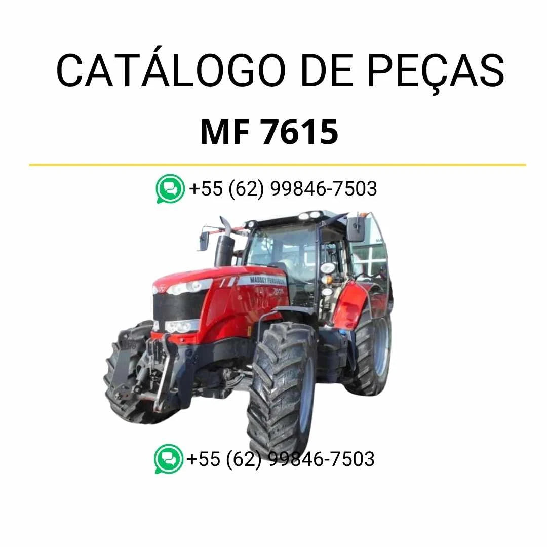 Catálogo de peças PDF Massey Ferguson MF 7615 Dyna 6 para trator, com ilustrações técnicas e identificação completa dos componentes originais.