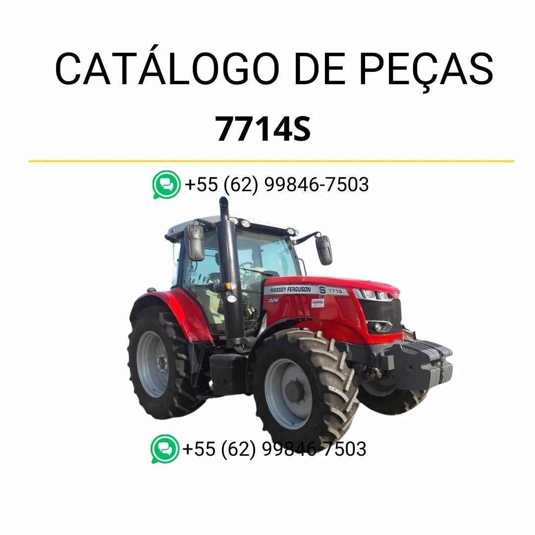 Catálogo de peças PDF Massey Ferguson MF 7714 e 7714S Dyna 4 com diagramas ilustrados e lista completa de componentes do trator.