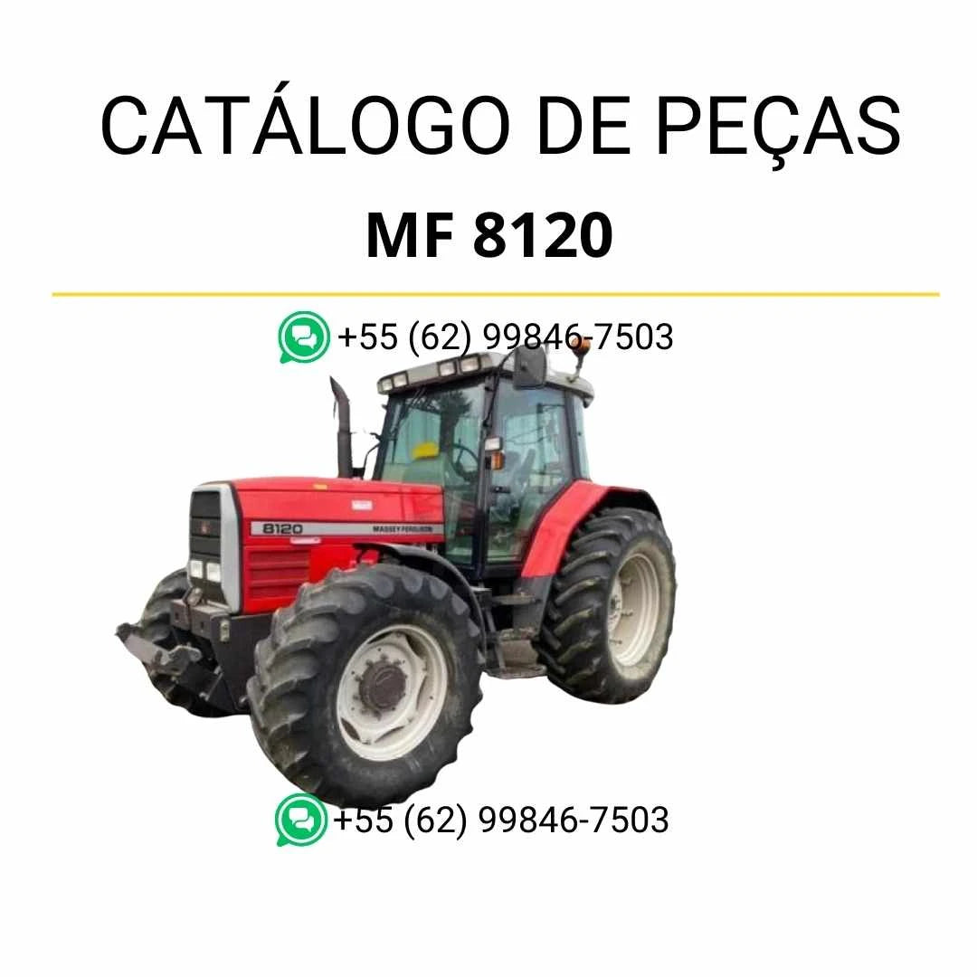 Catálogo de peças PDF Massey Ferguson MF 8120, trator, com ilustrações técnicas e identificação completa de componentes originais.