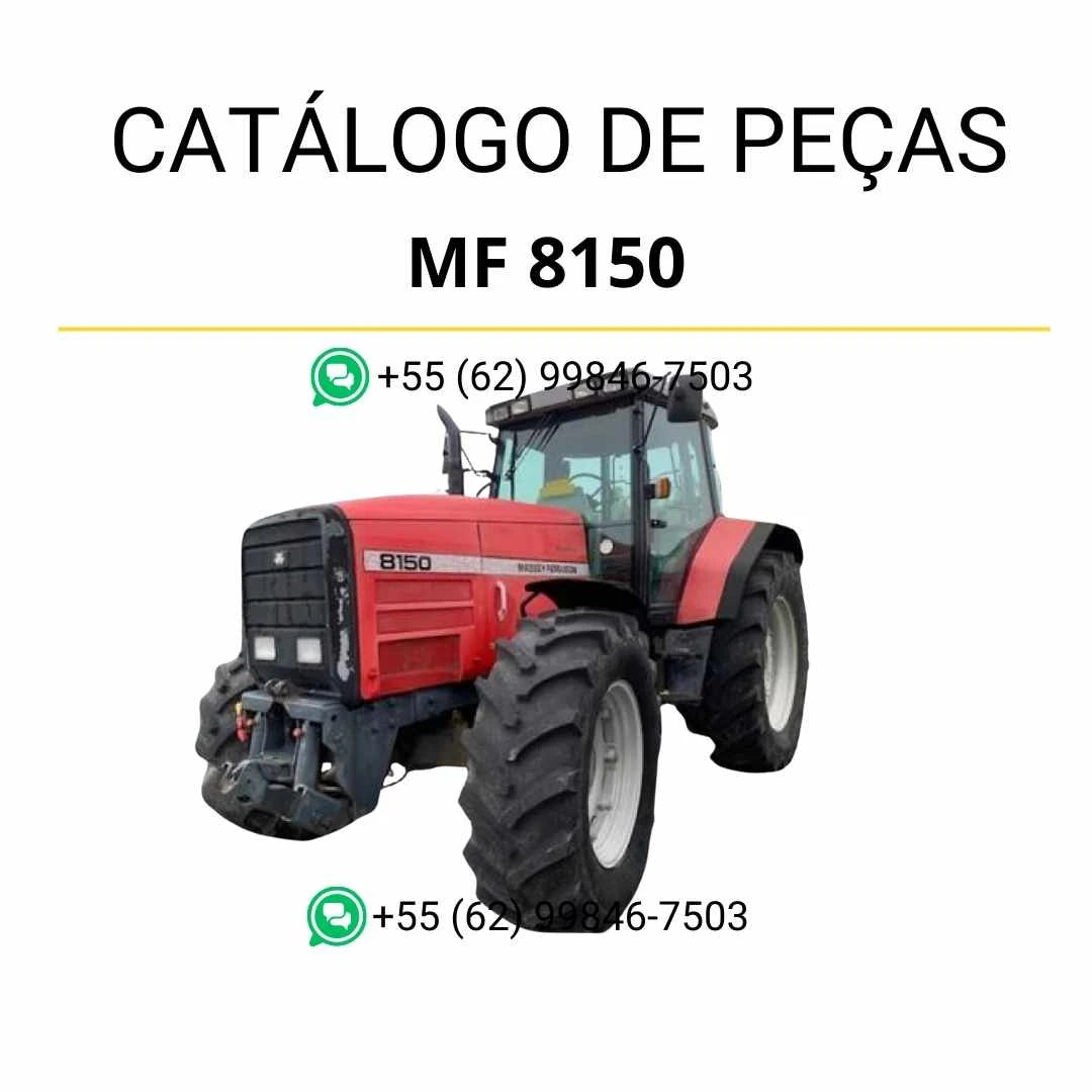 Catálogo de peças PDF Massey Ferguson MF 8150 para trator, com diagramas técnicos e identificação detalhada dos componentes originais.