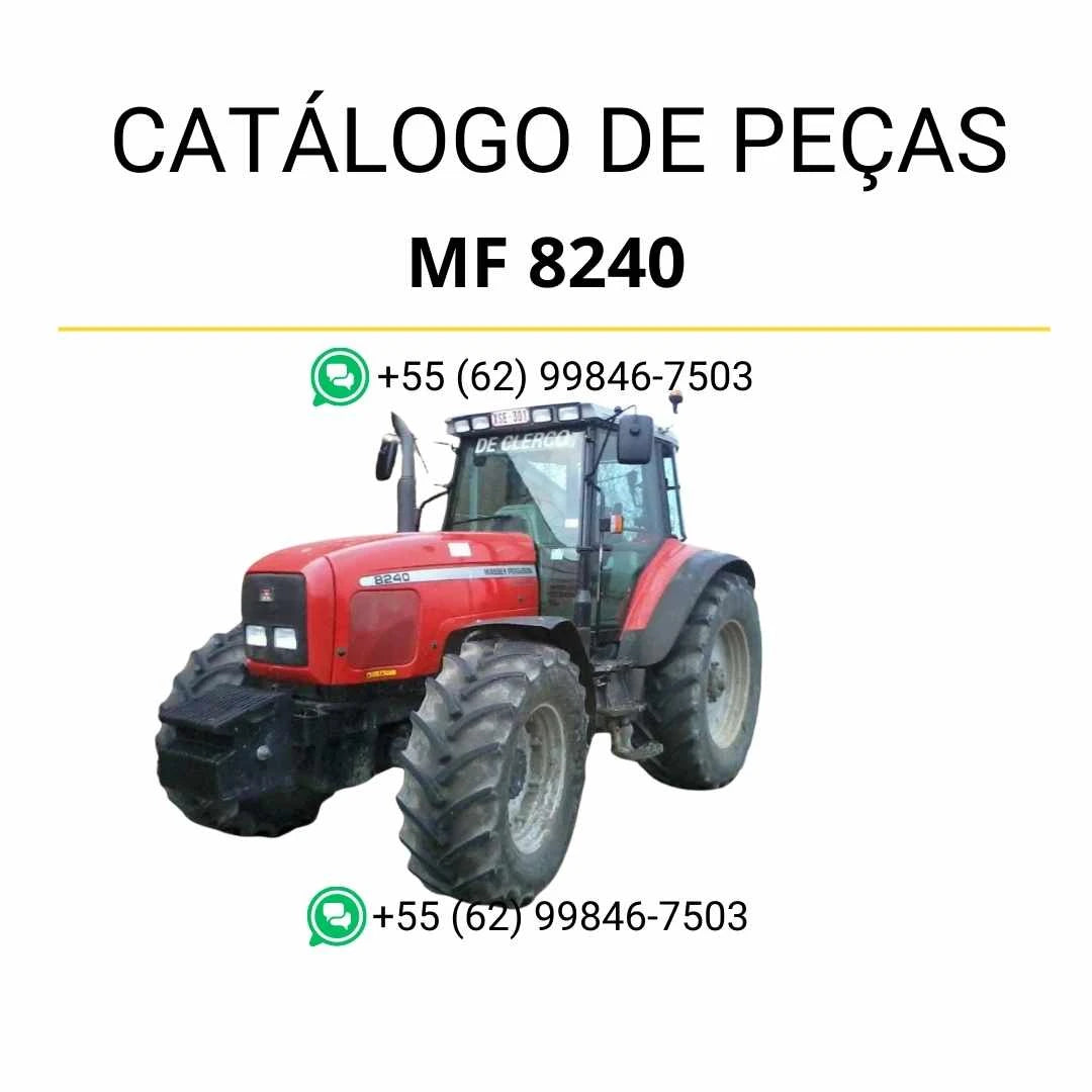 Catálogo de peças PDF Massey Ferguson MF 8240 para trator, com ilustrações técnicas e componentes originais para manutenção precisa.